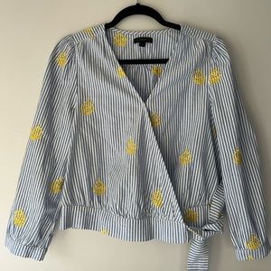 J Crew pineapple embroidered wrap blouse medium